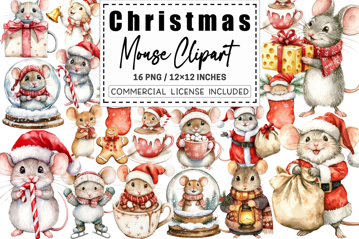 Christmas Mouse Clipart, a Graphic by CitraGraphics (Photo 1 of 4)