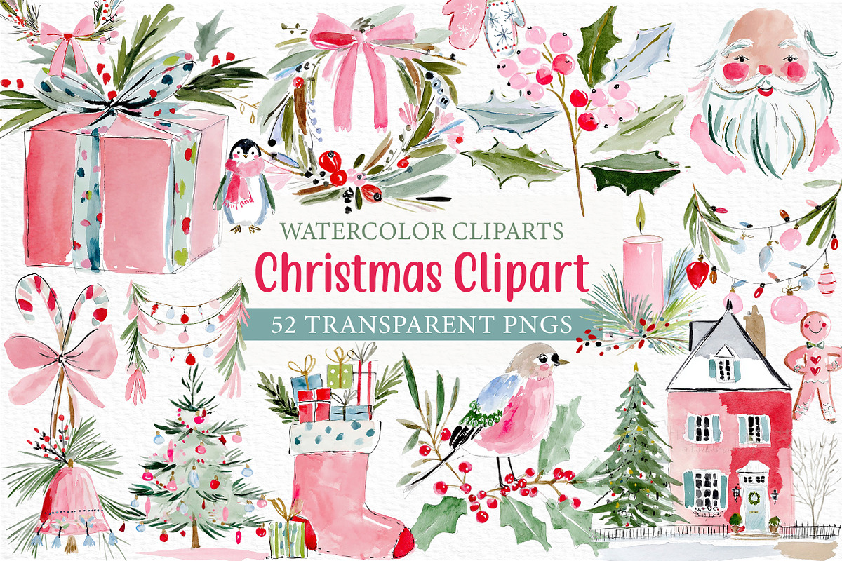 Watercolor Christmas Clipart, an Illustration by Craft Nest (Photo 1 of 6)