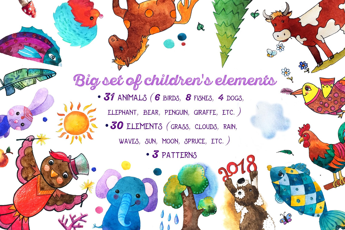 Big set of children's elements, an Animal Illustration by fiolika (Photo 1 of 6)