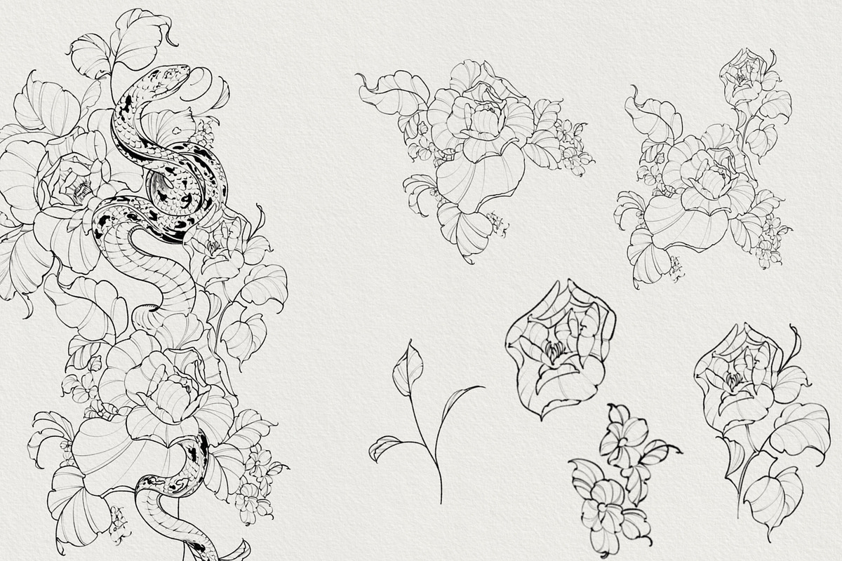 100illustrations Snakes with flowers, a Decorative Illustration by AnnaPolitmerskaja (Photo 6 of 6)