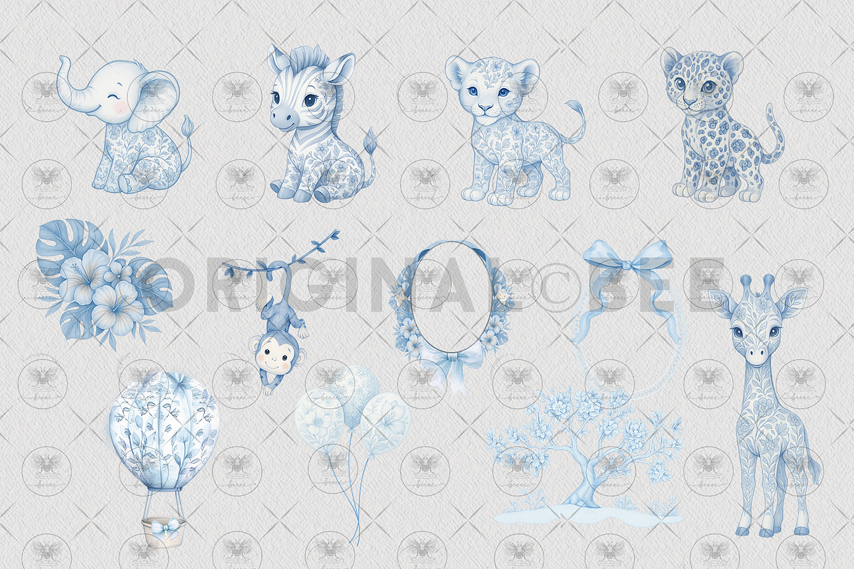 Safari Baby Clipart Chinoiserie, an Illustration by BigCakeBee (Photo 3 of 4)