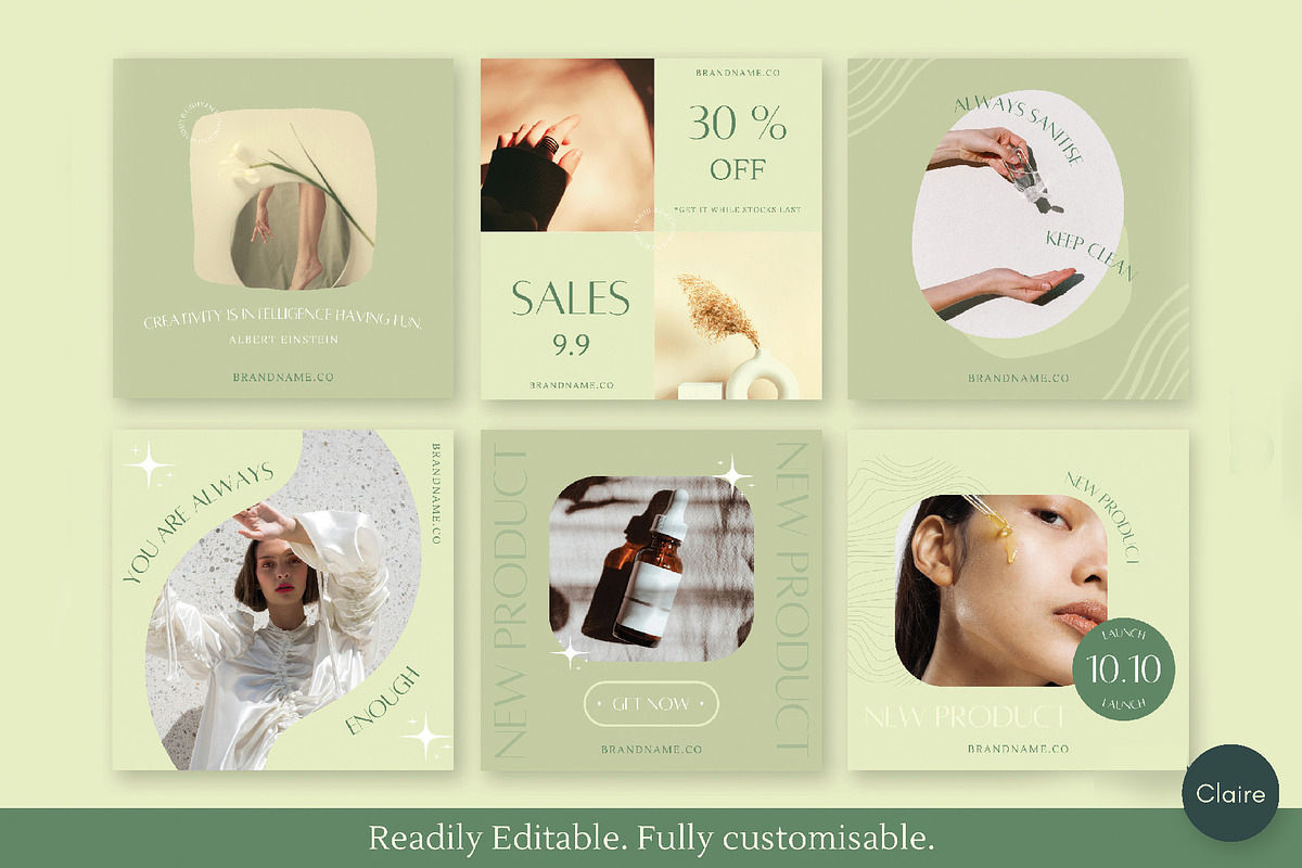 Green Skincare Instagram Creator Kit, a Social Media Template by Clairee Design Studio (Photo 2 of 7)