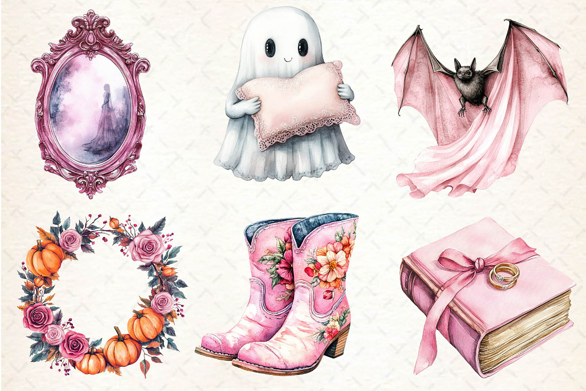 Pink Halloween Witch Wedding Clipart, an Illustration by Dream Creation (Photo 7 of 7)
