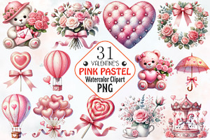 Pink pastel Valentine's day Clipart, an Illustration by RobertsArt