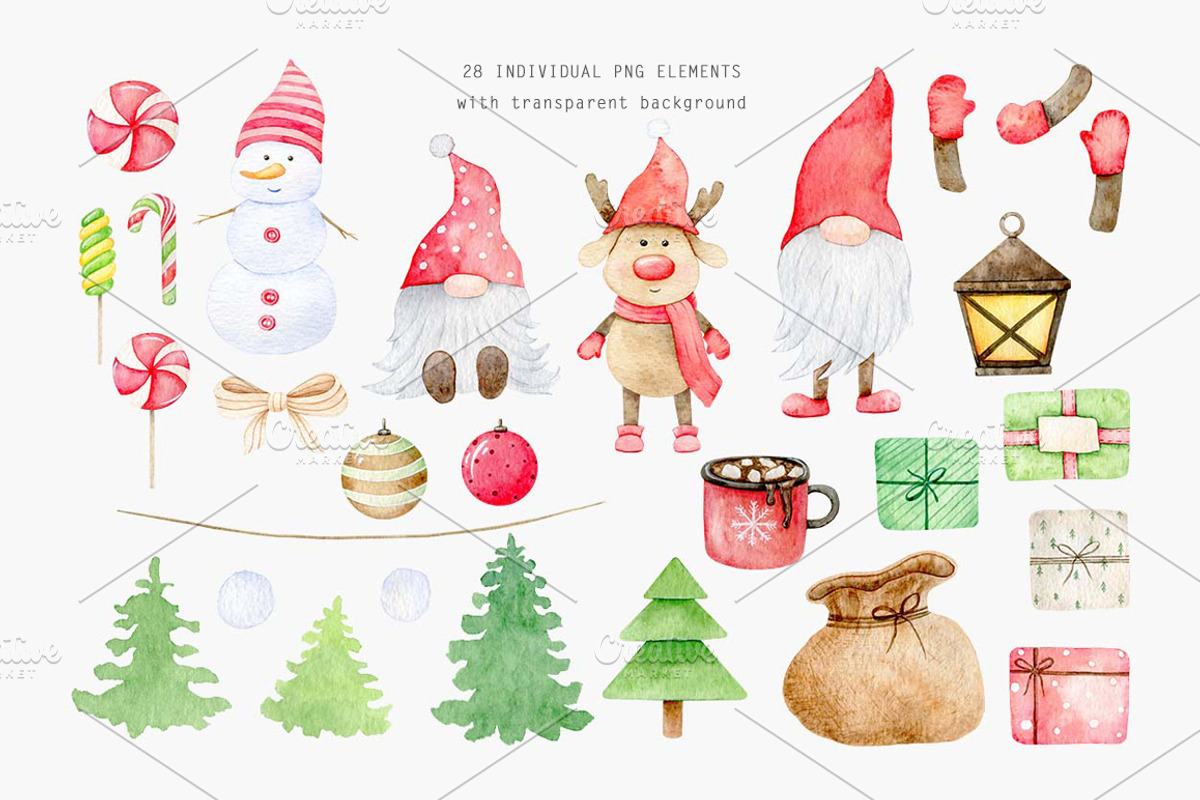 Watercolor Christmas Gnome Clipart, a Seasonal Illustration by Daryartsy (Photo 2 of 12)