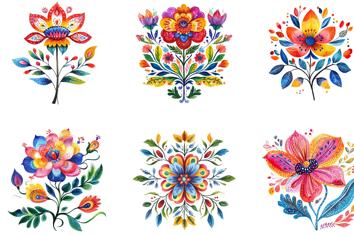 Watercolor Colorful Folk Floral, an Illustration by Designking (Photo 5 of 5)