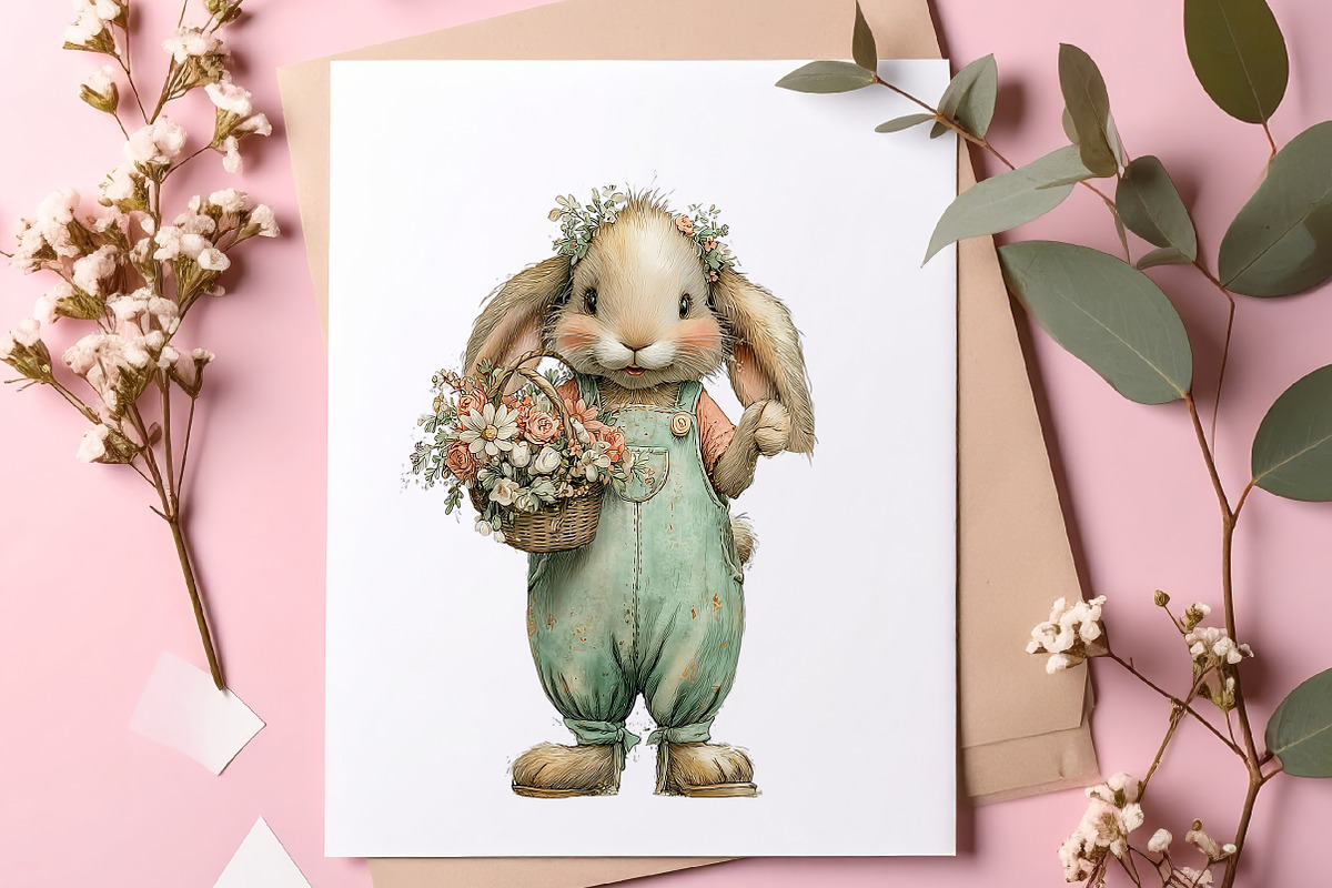 Whimsical summer bunny clipart, an Illustration by SinaCreation (Photo 6 of 11)