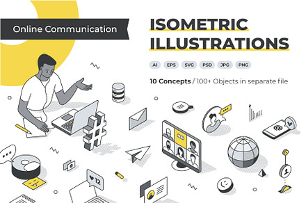 Isometric Lines Illustrations Set