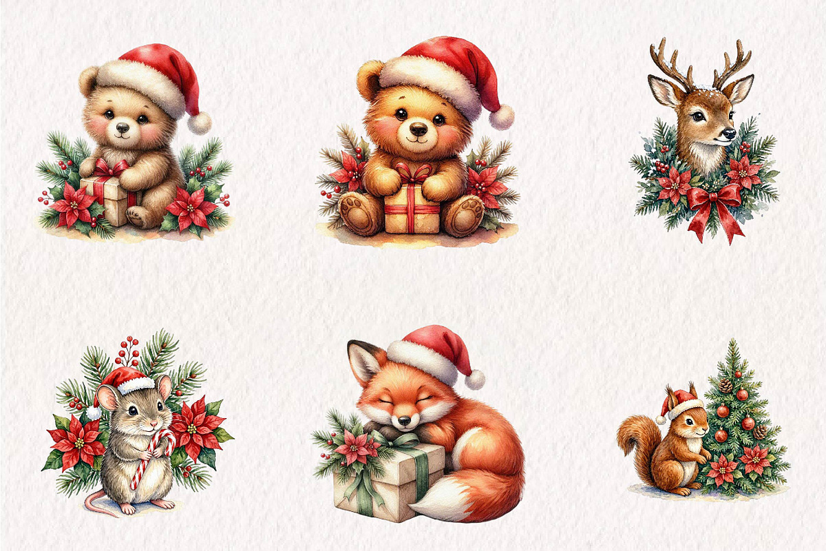 Watercolor Christmas Animals, a Seasonal Illustration by CreationArt (Photo 3 of 7)