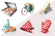 Watercolor Vintage Pizza Clipart, an Illustration by Design Market (Thumbnail 2 of 3)