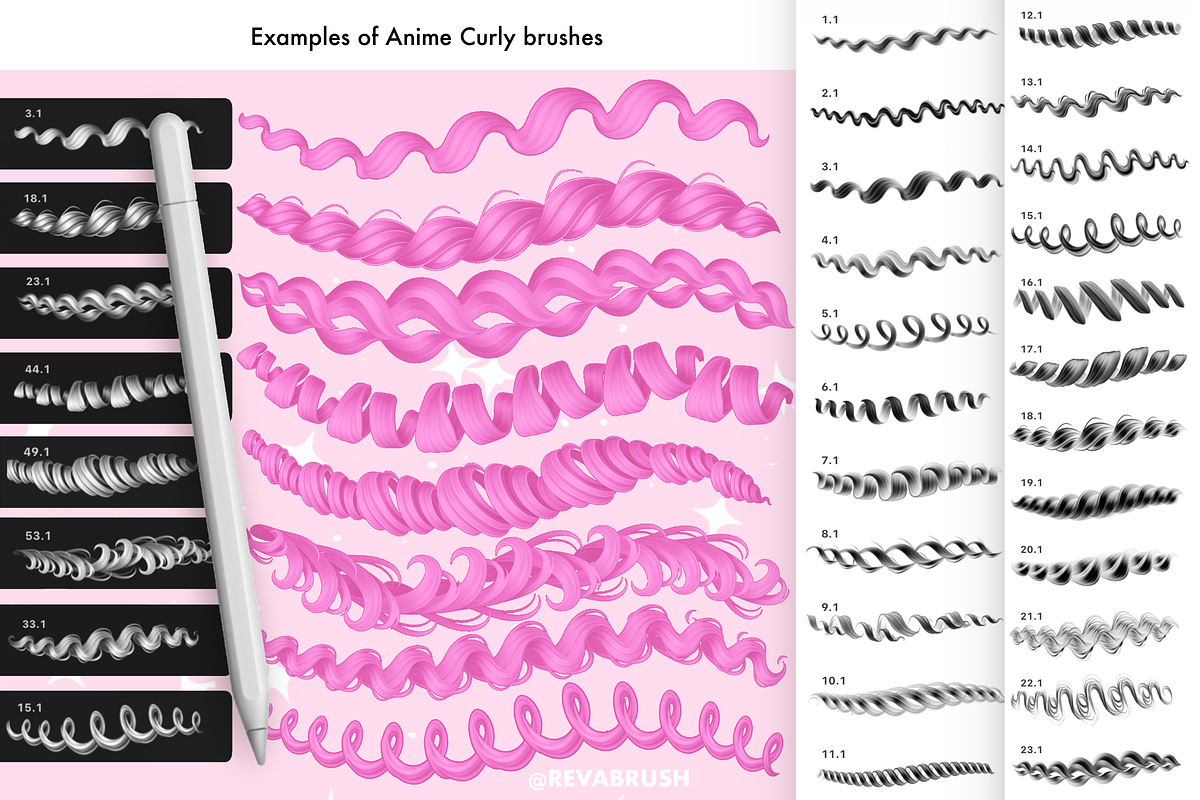 Procreate Hair Female Portrait brush, a Brush Add-On by Revabrush (Photo 4 of 8)