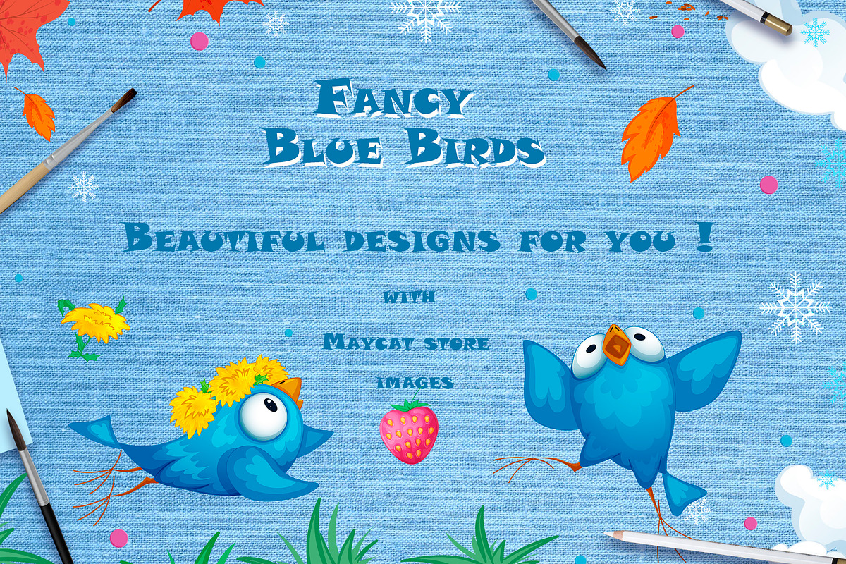 Fancy Blue Birds Big set. Characters, a Food Illustration by Maycat_store (Photo 6 of 6)