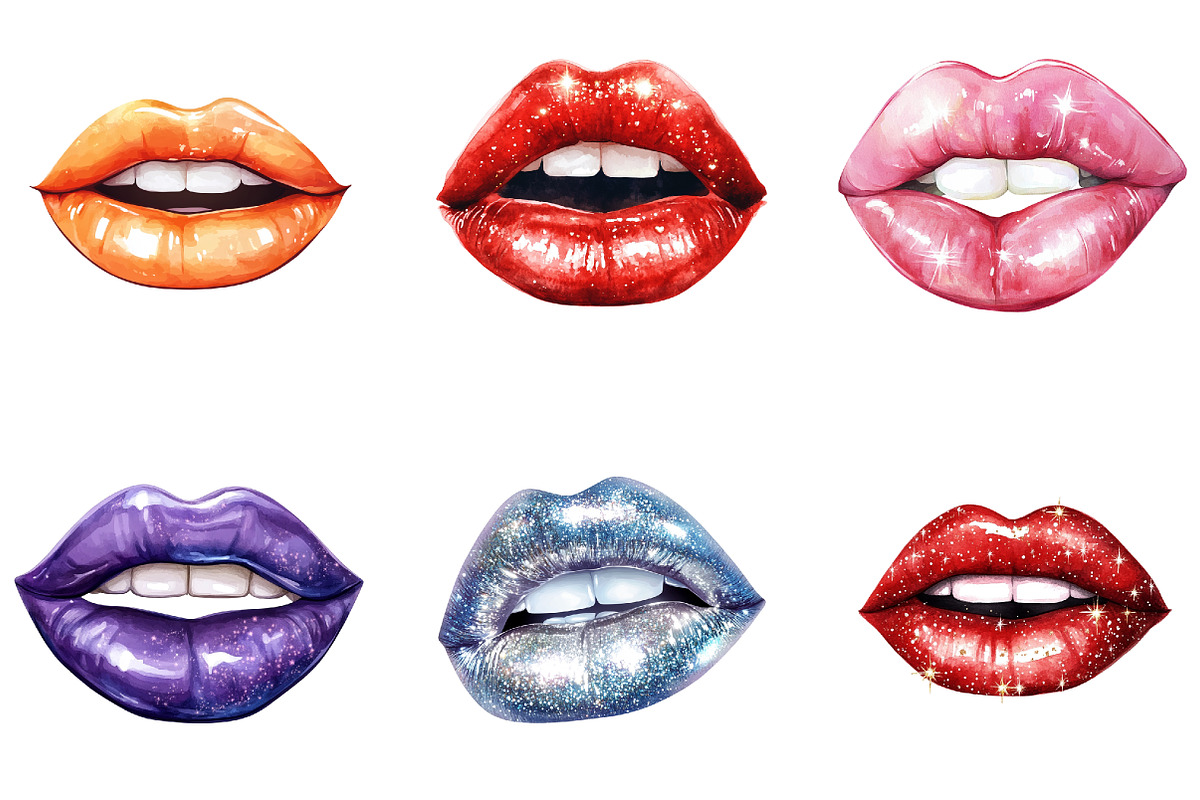 Watercolor Cute Lips Clipart, an Illustration by DreamArtGraphic (Photo 3 of 5)