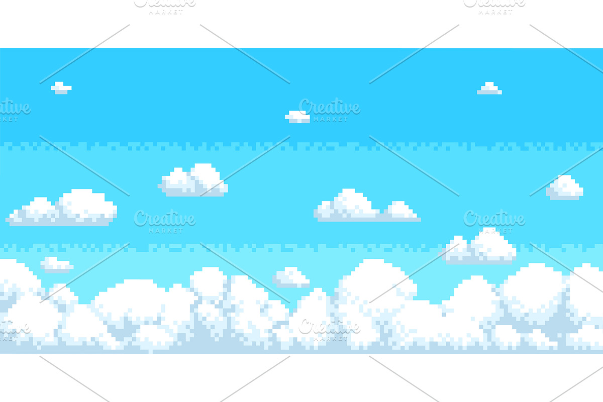 Pixel cumulus clouds in blue sky, a Texture Illustration by YummyBuum