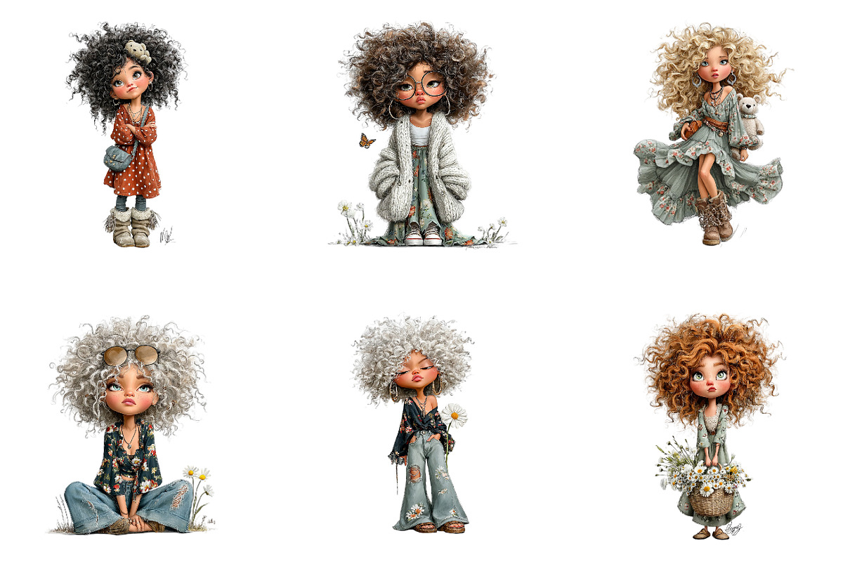 Boho Girl Clipart Bundle, a Seasonal Illustration by CreationArt (Photo 2 of 5)