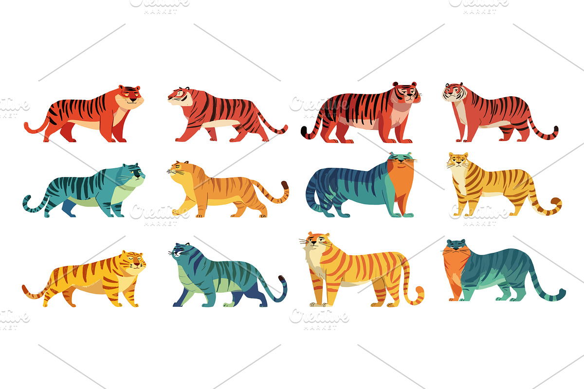 Bengal tiger cartoon vector set. Cat, an Animal Illustration by Onyx