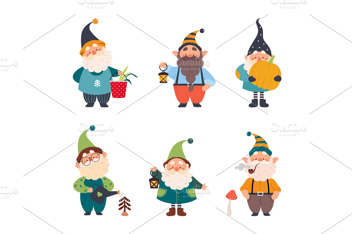 Cute Gnome Character with Beard in, a Person Illustration by TopVectors