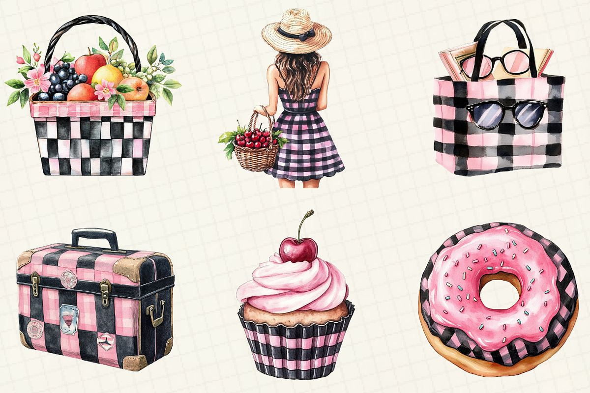 Black And Pink Gingham Summer Clipar, an Illustration by OK Design (Photo 5 of 5)