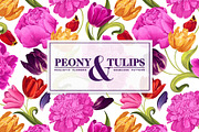 Bright Pattern Peony & Tulips, a Pattern Graphic by MarynaPetrovska (Thumbnail 1 of 9)