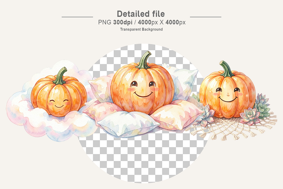 Boho Watercolor Smiling Pumpkins, an Illustration by Artnoy (Photo 3 of 8)