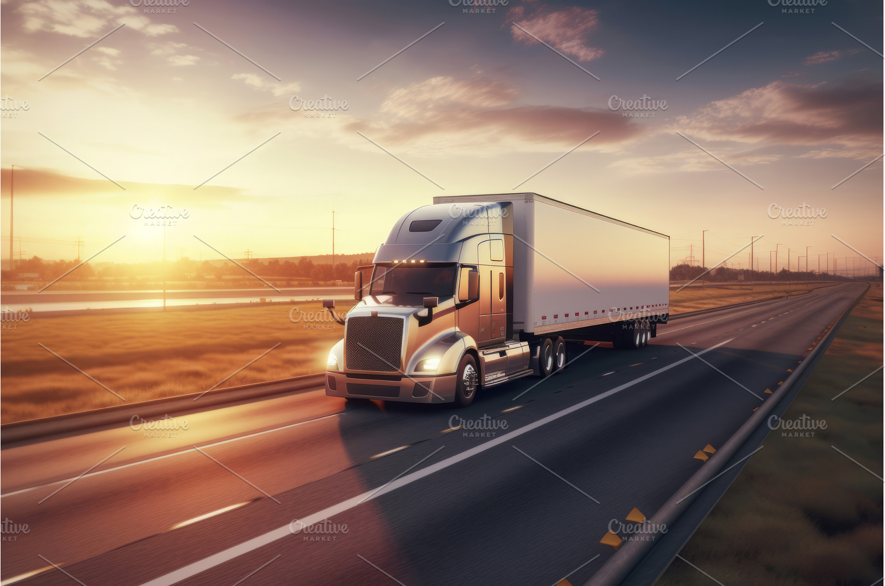 Truck delivering freight on highway, a Transportation Photo by Ylivdesign