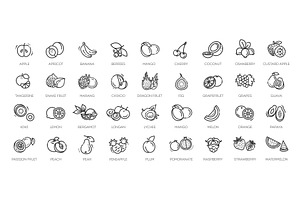 Fruit Healthy Eating Thin Line Pack, an Outline Icon by Tettygreen