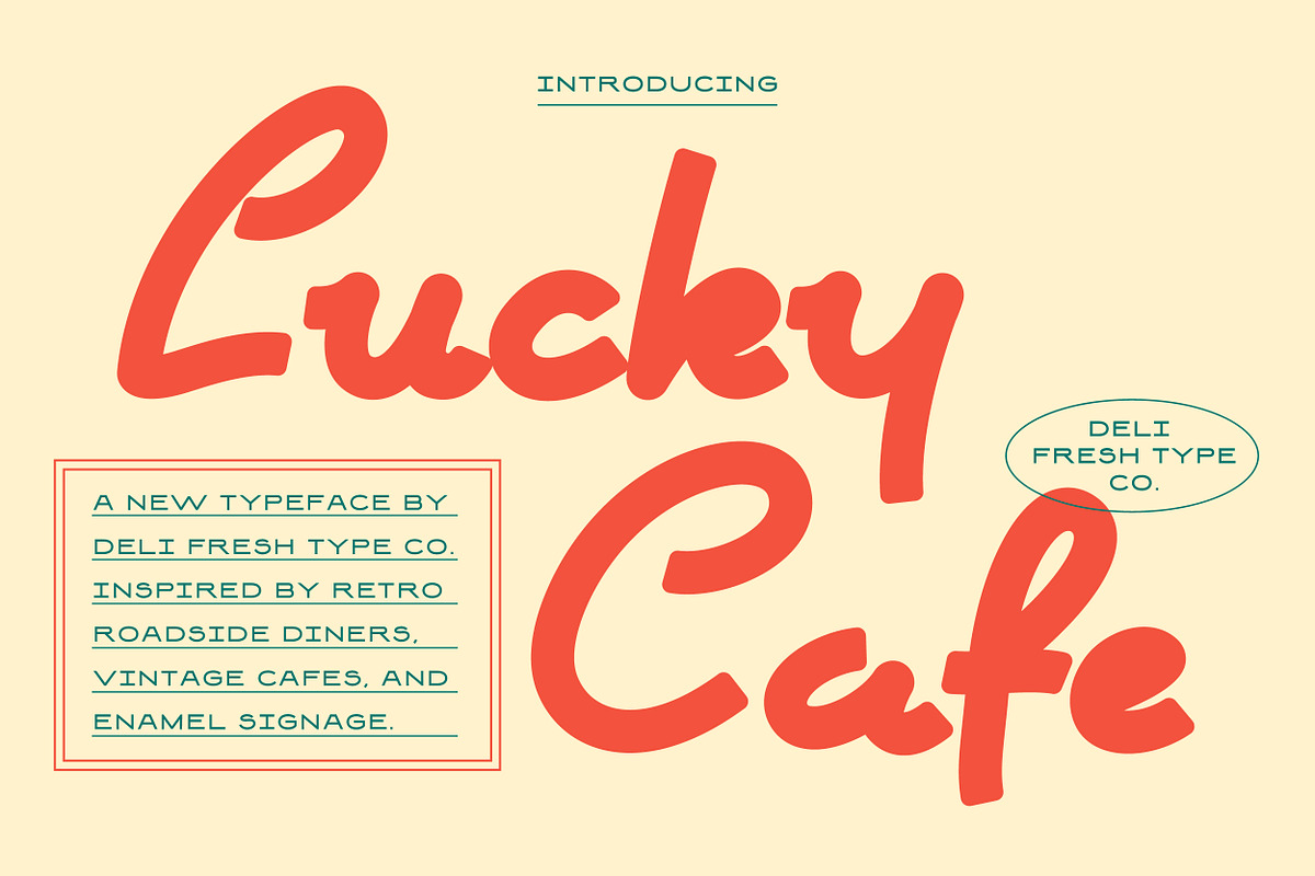 Lucky Cafe: A Retro Script Font, a Script Font by DeliFreshTypeCo. (Photo 1 of 6)