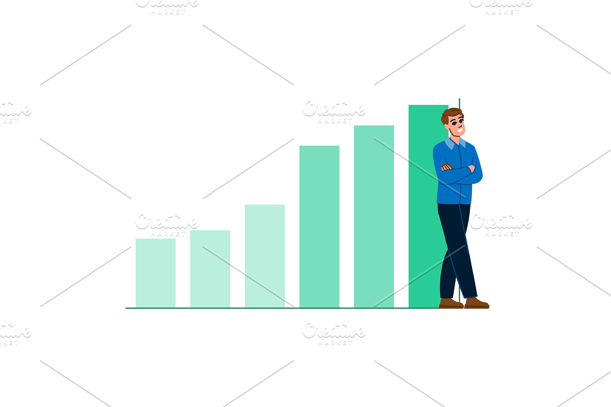Businessman leaning on growing bar, a Finance Illustration by pikepicture