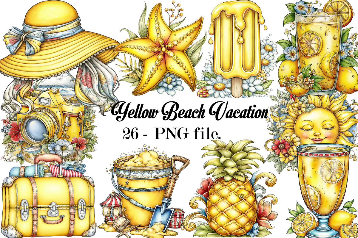 Yellow Beach Vacation Clipart, an Empty State Illustration by SVGArt (Photo 1 of 5)