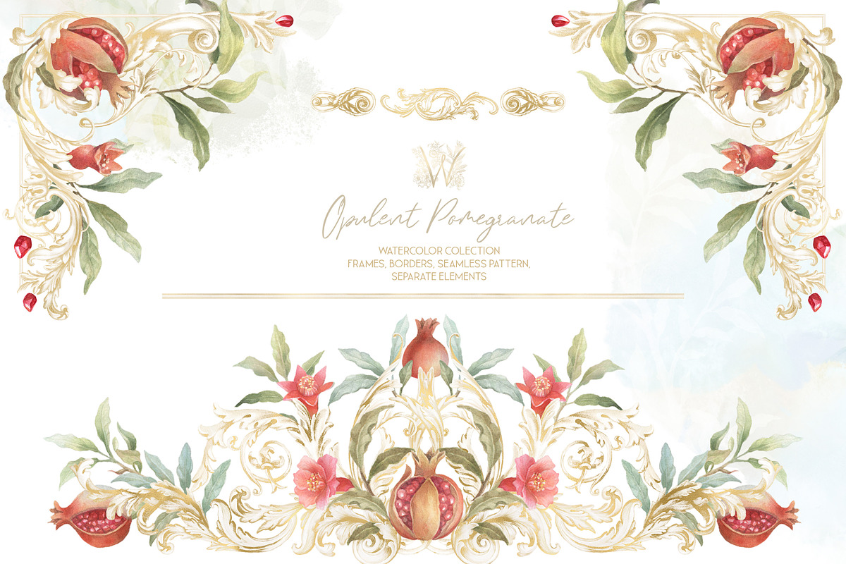 Watercolor Pomegranate collection, a Decorative Illustration by WonderWonder (Photo 12 of 12)