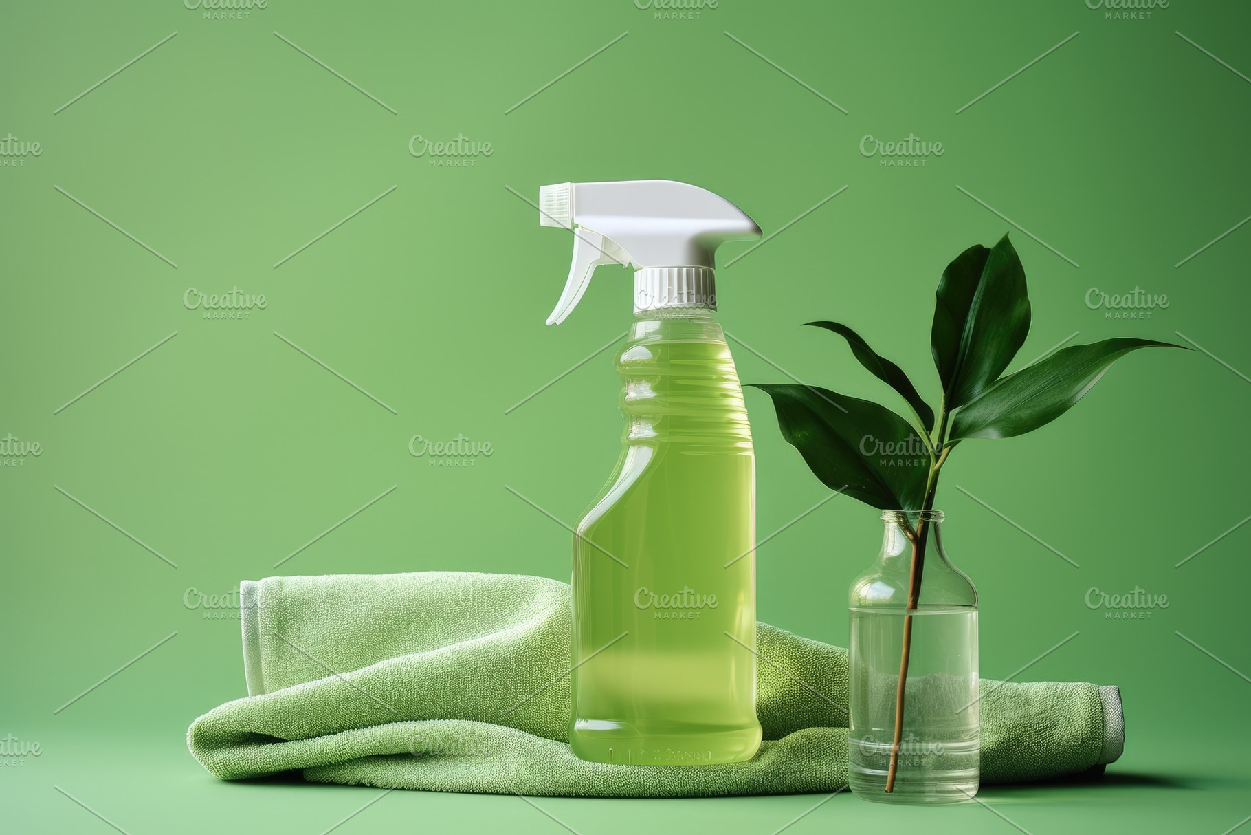 Spray bottle with green towel and gr, a Photo by Iftikhar Alam