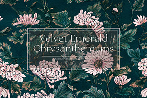 Velvet Emerald Chrysanthemum Pattern, a Pattern Graphic by MouseGrey