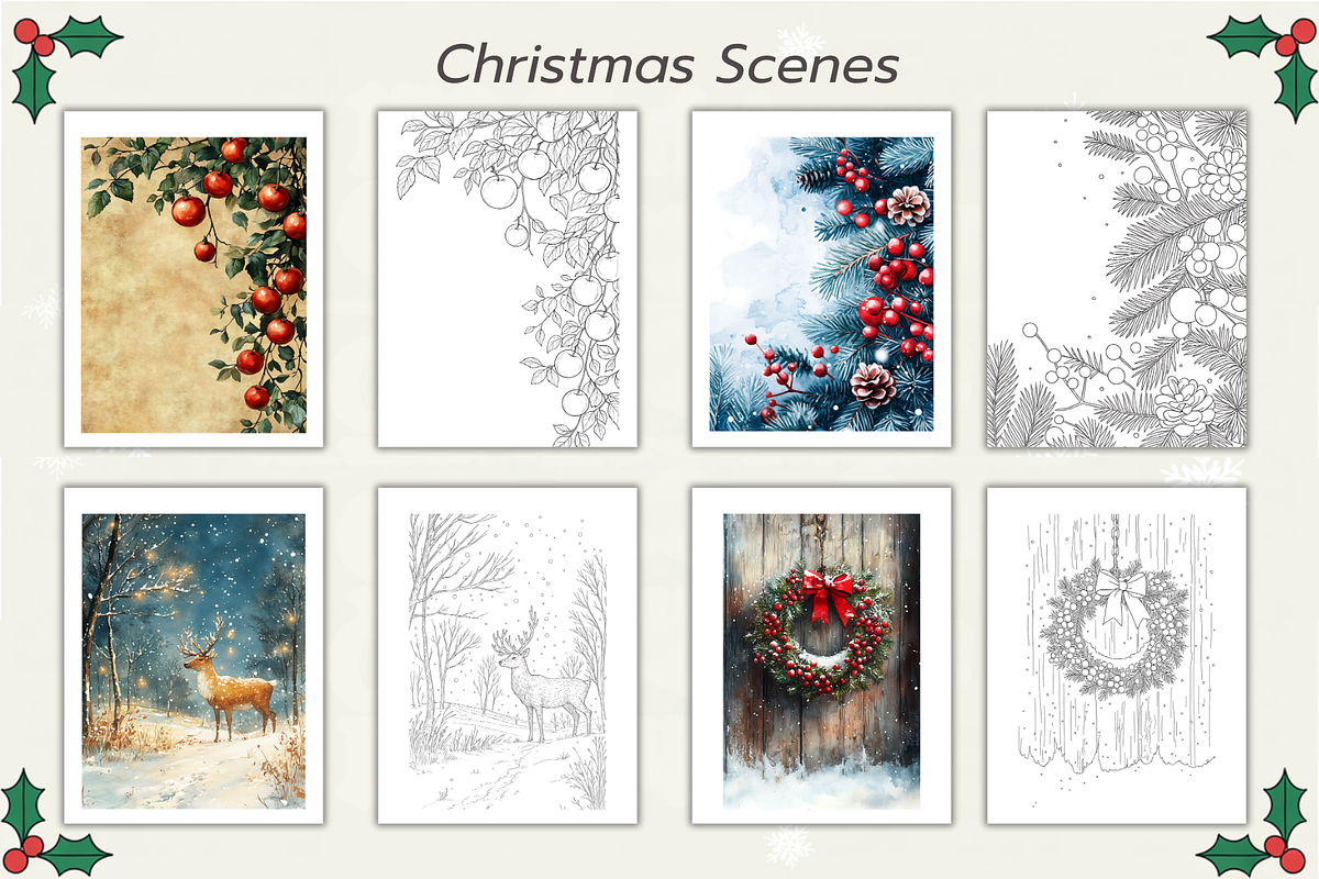 150 Christmas Coloring Pages Bundle, a Seasonal Illustration by Daffodil Dream Studio (Photo 15 of 18)