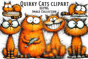 Quirky Cats Sublimation Clipart, an Illustration by Dream Creation