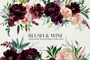 Blush & Wine Watercolor Flowers PNG, a Decorative Illustration by whiteheartdesign (Thumbnail 1 of 10)