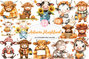 Watercolor Autumn Haighland Cow png, an Illustration by Watercolor design