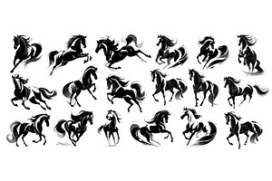Logo horse silhouettes set. Black, an Animal Illustration by Stock-Smart-Start