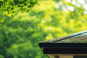 Raindrops cascading down the eaves w, a Photo by Iftikhar Alam