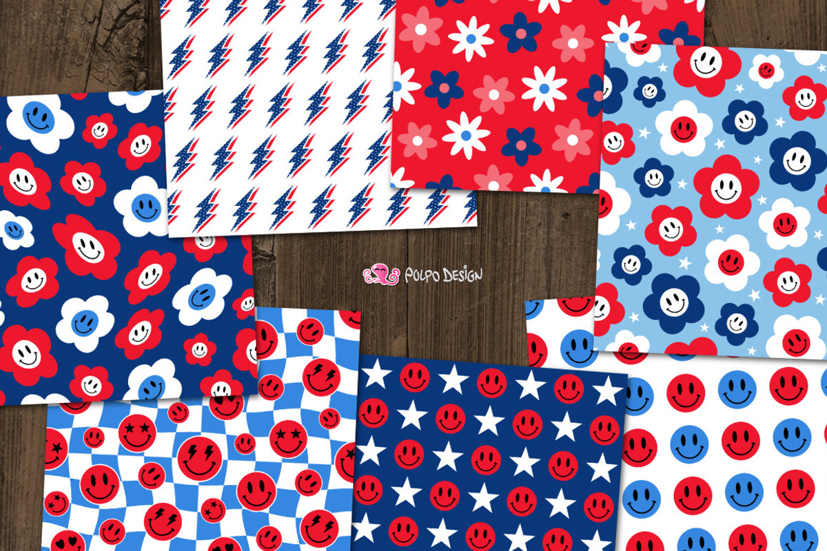 4th Of July Retro Smiley Faces, a Pattern Graphic by PolpoDesign (Photo 3 of 3)