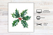 Watercolor Holly & Berries Clipart, an Illustration by Canvas Craft (Thumbnail 8 of 8)