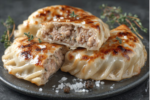 A side view close-up of dumplings on, a Food & Drink Photo by ZinetroN
