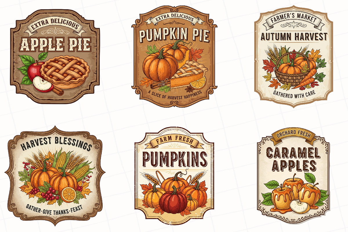 Autumn Vintage Labels Sublimation, an Illustration by OK Design (Photo 3 of 3)