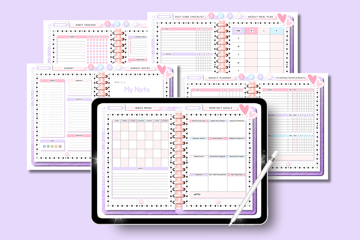 Purple Pink Pastel Digital Planner, a Stationery Template by Tas Creative Studio (Photo 12 of 12)
