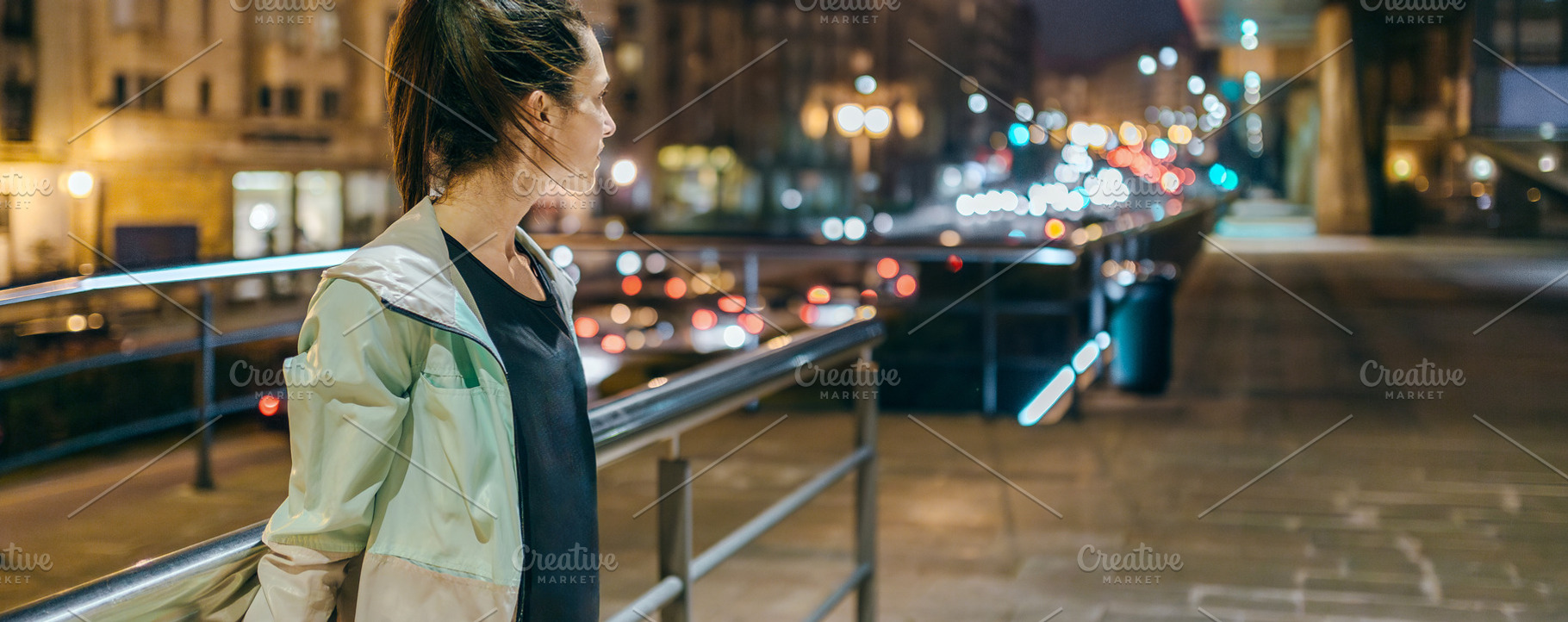 Woman wearing sportswear looking to empty sidewalk at night in t, a Sports & Recreation Photo by davidpereiras