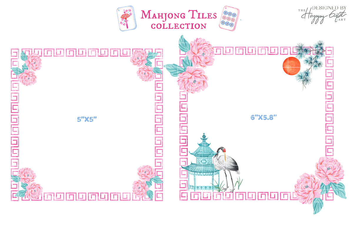 Chinoiserie Mahjong Illustrations, a Decorative Illustration by TheHappyGiftArt (Photo 4 of 11)
