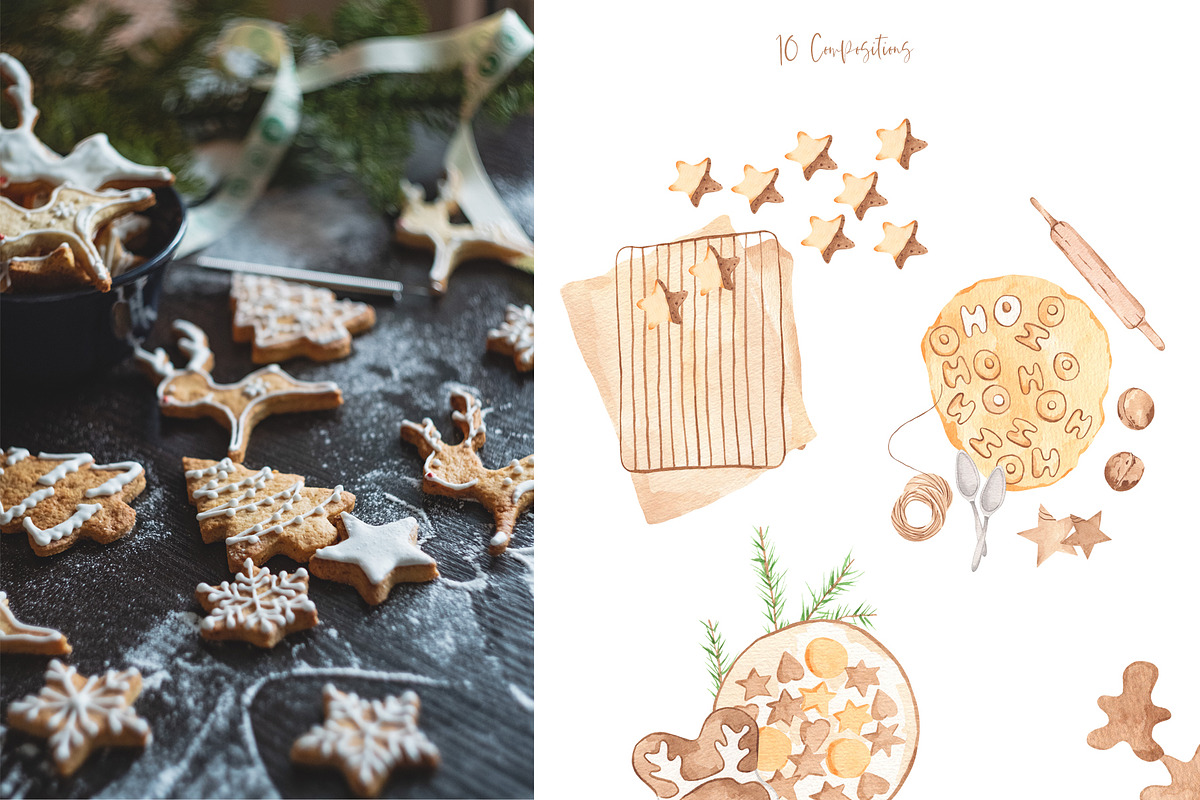 Christmas Baking Watercolor Clipart, a Food Illustration by natalisart (Photo 3 of 15)