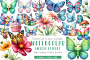 Watercolor Spring Butterfly Clipart, an Illustration by CreationArt (Thumbnail 1 of 5)