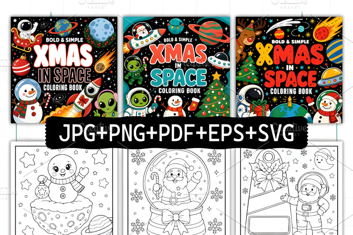 Xmas in Space Bold & Easy Coloring, a Seasonal Illustration by Coco Bloom (Photo 2 of 3)