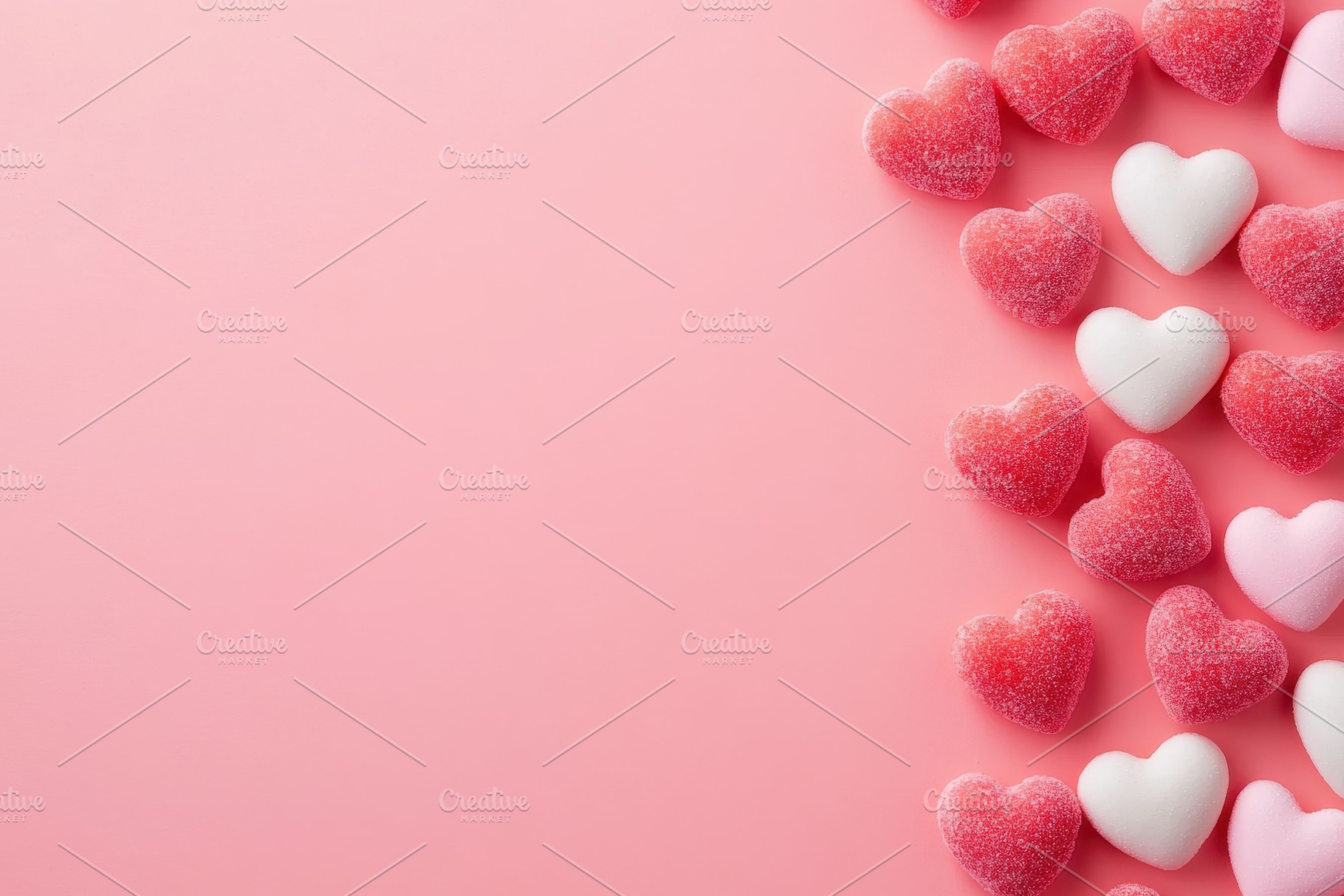 Romantic heart shaped candies border, a Photo by Pavel_design