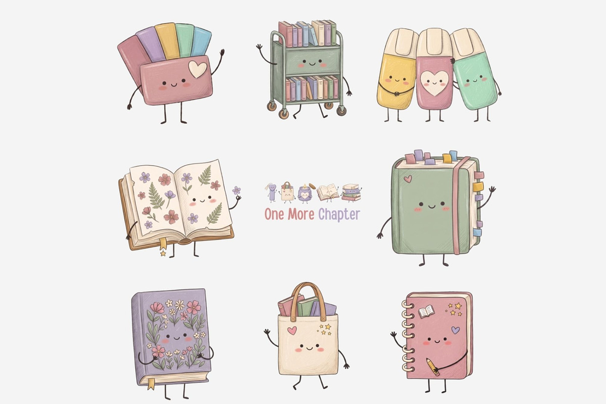 Hand Drawn Bookish Besties Clipart, a Seasonal Illustration by Tanya Kart (Photo 7 of 10)